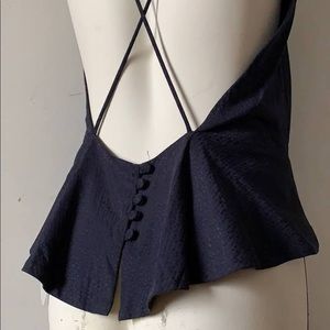 Zara Navy Blue Low Back Spaghetti Strap Top
